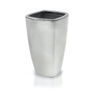 China Modern Silver Plated Simple Style White Ceramic Art Flower Vase Tall Flowerpot Decoration for sale