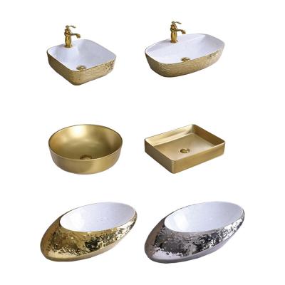 China Ultra Thin Gold Vessel Sink Art Washbasin Ceramic Wash Basins Edge Factory Price Bathroom Countertop for sale