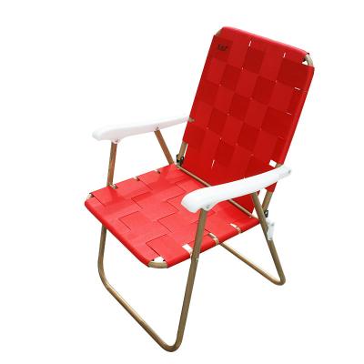 China Webbed Single Folding Beach Chairs Woven Sliver Back Outdoor Furniture Aluminum Alloy Ultralight Polyester Twill Stainless Steel High for sale