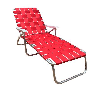 China Folding Webbed Deck Chairs Sliver Woven Outdoor Stainless Ultralight Ultra-Light High Furniture Aluminum Alloy Twill Polyester Polyester Beach for sale