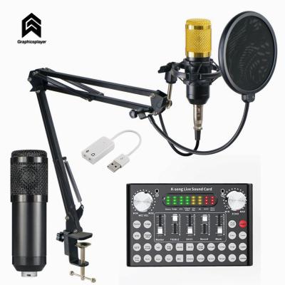 China USB Sound Card Music Microphone Set Bracket External Webcast Live Streamer Broadcast Audio Card F007 for sale