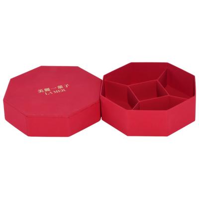 China Luxury Recyclable God Foil Cosmetics Set Gift Box And Raw Paper Hexagon Lid Cardboard Packaging Box With Multi Compartment for sale