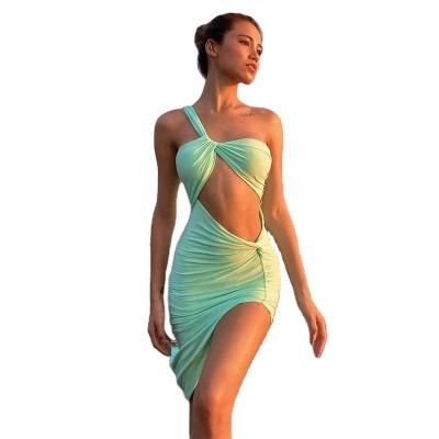 China Viable women ladies dresses 2022 summer elegant sexy strapless backless tuck in high split solid color dress for sale