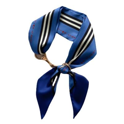 China Amazone style stripe letter satin letter scarf amazon hot sale wholesale new sunshade decoration new shrink silk scarves Korean hot selling tied bag handle bag for sale