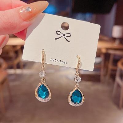 China Trendy Trendy S925 Silver Korean Pillar Water Drop 2021 New Dangle Blue Female Drop Earrings Boho Jewelry Design Wholesale Earring for sale