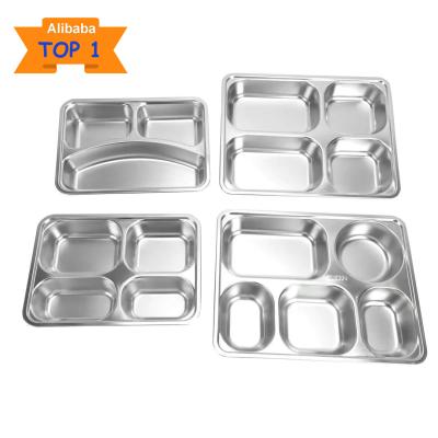 China Sustainable Stainless Steel Dinner Plate 304 Stainless Steel Lunch Box 5 Lattice School Lunch Tray With Compartments for sale