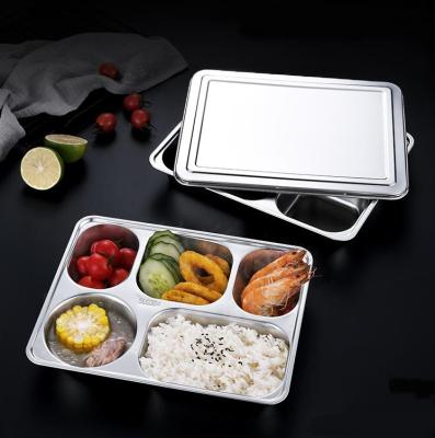 China NANSHENG Factory Sustainable Fast Food Serving Tray 304 Stainless Steel Compartments Box Divided Dish for sale