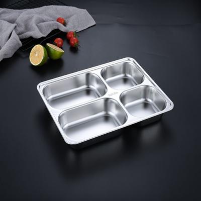 China Sustainable Food Tray Dinner Plate Trays Set Kids School Lunch Serving With Lid Dishes Restaurant Divided Stainless Divider 4 Compartment for sale