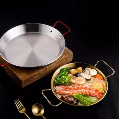 China New Sustainable HOT SALE Korea Quality Frying Pan Stainless Steel Seafood Lobster Dish Spanish Paella Pans for sale