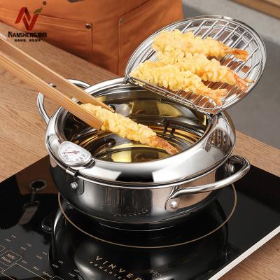 China Sustainable Stainless Steel Cookware Sets Cooking Pot 304 Stainless Steel French Fries Pots Ultimate Deep Frying Pot With Thermometer for sale