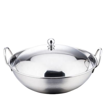 China Eco-friendly stainless steel wok with lid and 2 side handles for sale