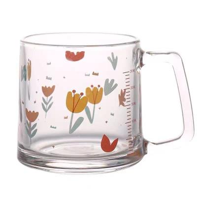 China Hand Painted Korean Style Printed Water Cup Viable Tulip Daisy Strawberry Flowers Household Glass for sale