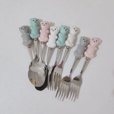 China Flower Spoon Tableware Stainless Steel Multiple Color Cutlery Student Viable Child Flatware Cartoon Cutlery for sale