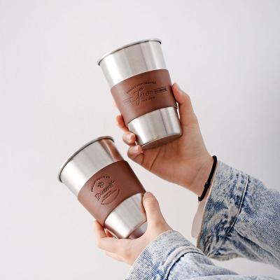 China Sustainable High Quality Borosilicate Leather Cover Insulated Stainless Steel Cup for sale