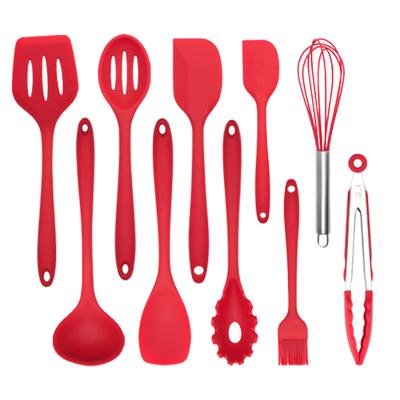 China 10 Pieces Viable Wholesale Red Kitchenware Baking Baking Tools Silicone Cookware Utensil Set for sale