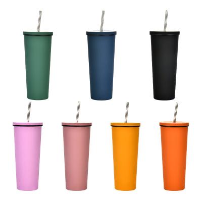 China New Arrival Viable Hot Selling 16oz Reusable Color Double Wall Stainless Steel Water Cup Lid Straw for sale