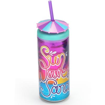 China Personality Double Cover Summer Laser Umbrella Mugs Amazon Success Sublimation Sippy Coconut Cup With Straw for sale