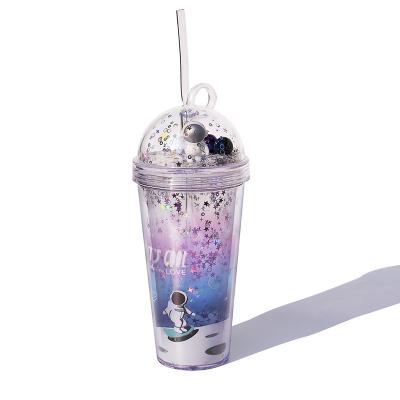 China CREATIVE With Strap Christmas Smoothie Cups Gradient Spaceflight Cover Pilot Accessories Double Layer Straw Cup for sale