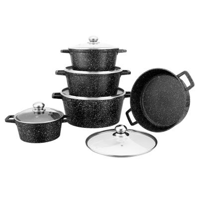 China Sustainable Cast Aluminum Amc 10pcs Die Non Stick Marble Coated Cookware Set for sale