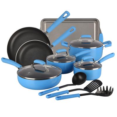 China Marine China Blue Long-Lasting 14-Piece Non Sustainable Aluminum Stick Cookware Set for sale