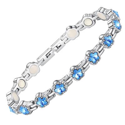 China Rivoli Romantic Wholesale Flower Therapy Energy CZ Magnetic Healing Titanium Steel Bracelet for sale