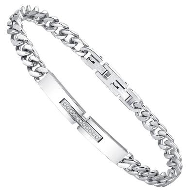 China Best Quality ID Crystal Stainless Steel Miami Cuban Link Chain Bracelet Environmental Friendly Jewelry for sale