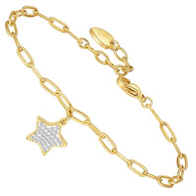 China Romantic Wholesale 18k Gold Plated 316L Stainless Steel Chain Crystal Star Charm Bracelet for sale