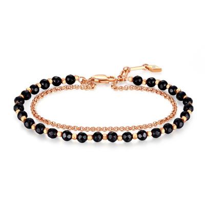 China Stainless Steel Punk Black Faceted Acrylic Bracelet Rose Gold Star Double Bangle for sale