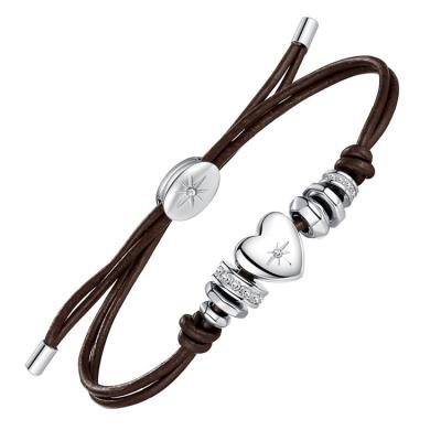 China FASHIONABLE Wholesale Adjustable Ladies Leather Rope Bracelet 316l Stainless Steel Round Heart Bead Bracelet for sale