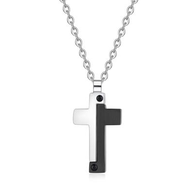 China Factory Wholesale FASHIONABLE 316L 2 Tones Stainless Steel Cross Pendant With Black Zircon For Women for sale