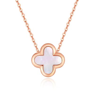 China Fashionable Korean Wholesale Pearl Shell Pendant Rose Gold Ladies Four Leaf Clover Necklace For Women for sale