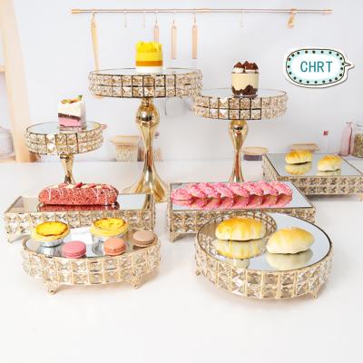 China CHRT Viable Hot Sell Cake Baking Tools Table Crystal Round Square Dessert Wedding Cake Stand Set Gole Cake Stand Set for sale