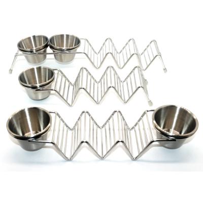 China Chrt Sustainable Hot Selling Taco Taco Premium Stainless Steel Taco Rack Hold 3 With Salad Cups for sale