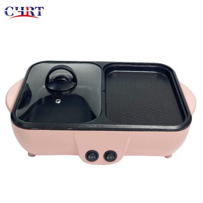 China CHRT Wholesale Multifunctional Portable Grill BBQ Grill Double Pan Smokeless Indoor Table Electric Easy Clean Hot Pot for sale