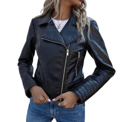 China High Quality Women's Anti-Wrinkle Lapel Ditch Coat Short Anorak Pu Leather Coat With Zipper Ladies Winter Jackets for sale