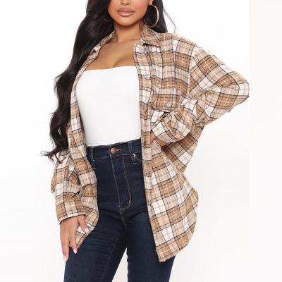 China Wholesale Oversized Women's Breathable 100%Cotton Winter Breathable Flannel Checked Shirt for sale