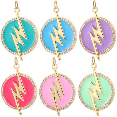 China Fashion TRENDY Lightning Charms Boho Enamel Dangle Charms For Jewelry Making Real Gold Plated Diy Earring Bracelet Necklace for sale