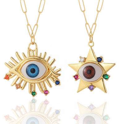 China 2022 New Arrivals Fashion Zircon Enamel Evil Blue Eye Necklace 18k Color Zircon Stainless Steel Gold Plated Box Chain Women Necklace for sale