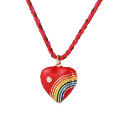 China Trendy Fashion Jewelry Rainbow Love Heart Enamel Pendant Necklace Gold Plated Diy Necklace Chain Girl Jewelry Set Necklaces Couple for sale