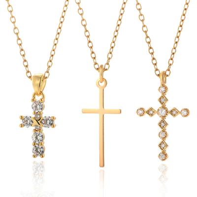 China FASHIONABLE Copper Inlaid Cross Women's Cross Pendant Necklace Stainless Steel Zircon Necklace Long Chain Hip Hop Jewelry for sale