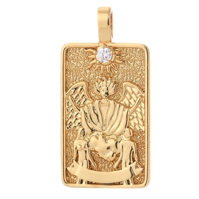 China TRENDY Fashion Square Pendant Necklaces Engrave Shield Gold Plated Zodiac Horoscope Arcana Tarot Card Witchcraft Necklace for sale