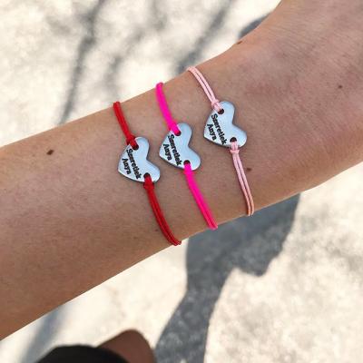 China Single Couples Heart Rope Personalized Engrave Letter Bracelet Custom Red Black Stainless Steel Rope Bracelet for sale