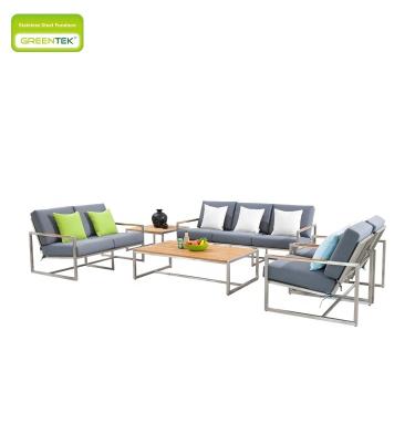 China Hot Sale Modern Comfortable Sofa 304# Stainless Steel Frame Teak Cushion Side Table Outdoor Villa Furniture Set Outdoor Furniture for sale