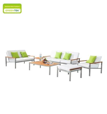 China Durable Garden Furniture Simple Stainless Steel With Teak Sofa Set Patio Outdoor Furniture Table And Chair for sale