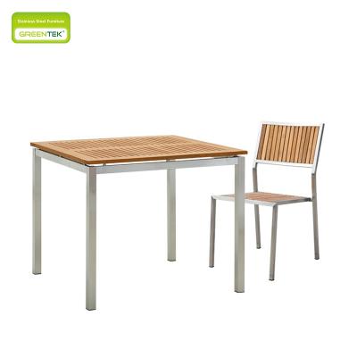 China 304 Stainless Steel Teak APL Luxury Extendable Square Dining Table Burma Set One Table Four Chairs Garden Furniture for sale