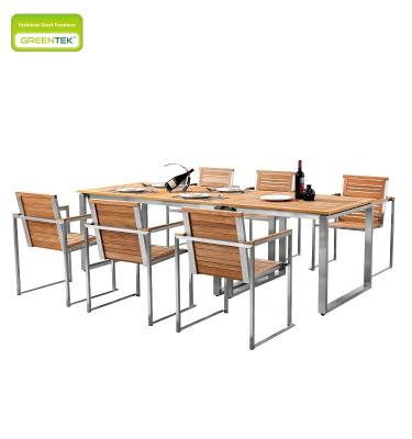 China MARS Teak Wood Table Set Stainless Steel Garden Chair EUROPEAN Outdoor Dining Furniture for sale