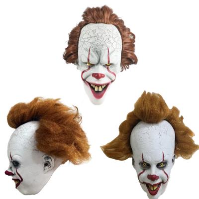 China Popular Adults Cosplay Party Creepy Creepy Halloween Party Masks Cosplay Joker Clown Mask With Green Wig for sale