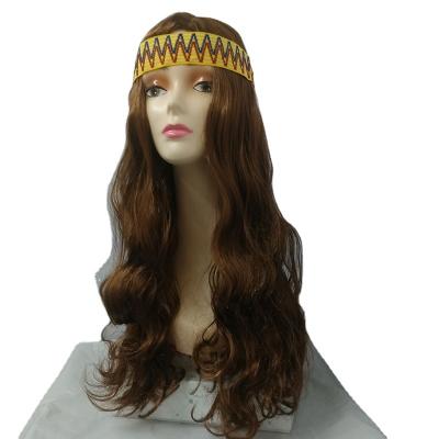 China Other Wigs Headscarf Brown Christmas Cosplay Props Indian Headdress Wig Big Long Wild Wavy Curly Hair for sale