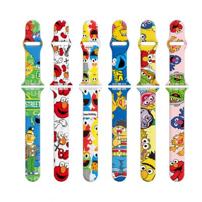 China Replacement Sesame Street Series Watch Band 45mm 44mm 42mm 41mm 40mm 38mm Printing Silicone Strap For Series7 6 Se 5 4 3 for sale