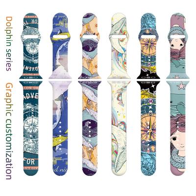 China Replacement Dolphin Series Band For Apple Watch Strap 44mm 42mm 40mm Silicone Printing Strap 38mm For Apple Series7 6 Se 5 4 3 for sale